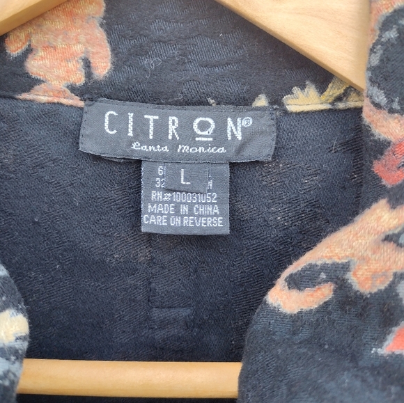 Citron Santa Monica Jacket Womens Large Floral Asian Button Front Black Artsy - Picture 5 of 8